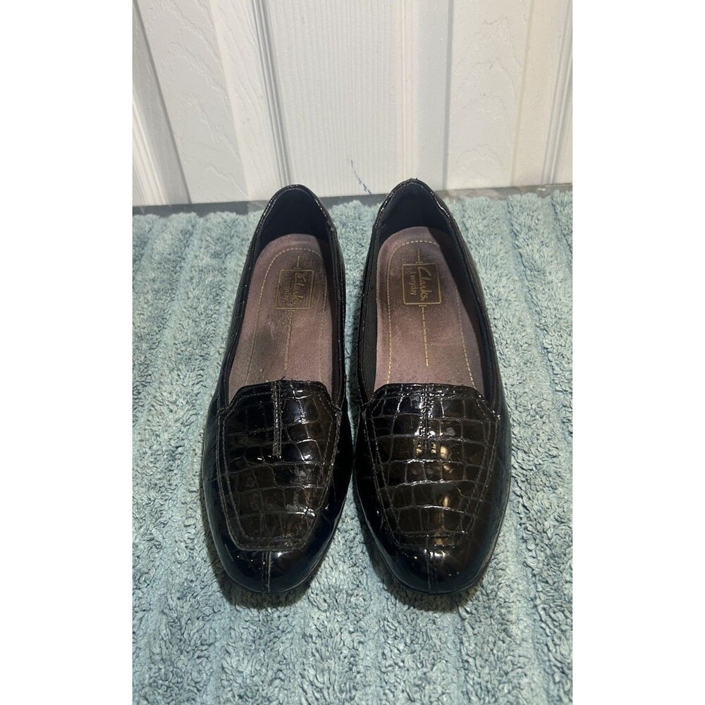 Clarks Everyday Women’s 9N Black Patent Croc Loafers Comfort Shoes